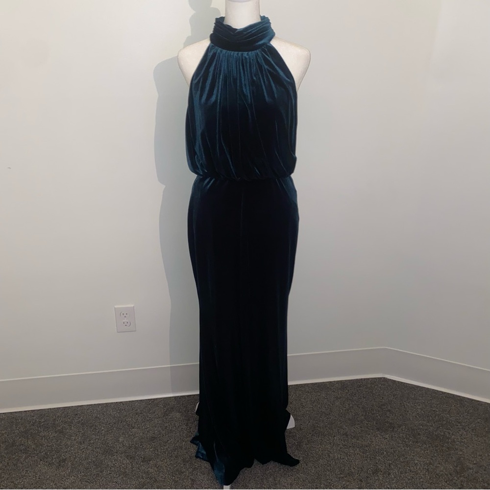 Eliza J Green Velvet Halter Maxi Gown